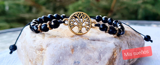 Naturstein-Armband Schörl mit Lebensbaum