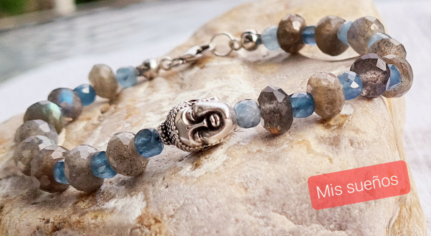 Labradorit und Aquamarin Edelstein-Armband