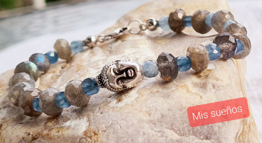 Labradorit und Aquamarin Edelstein-Armband
