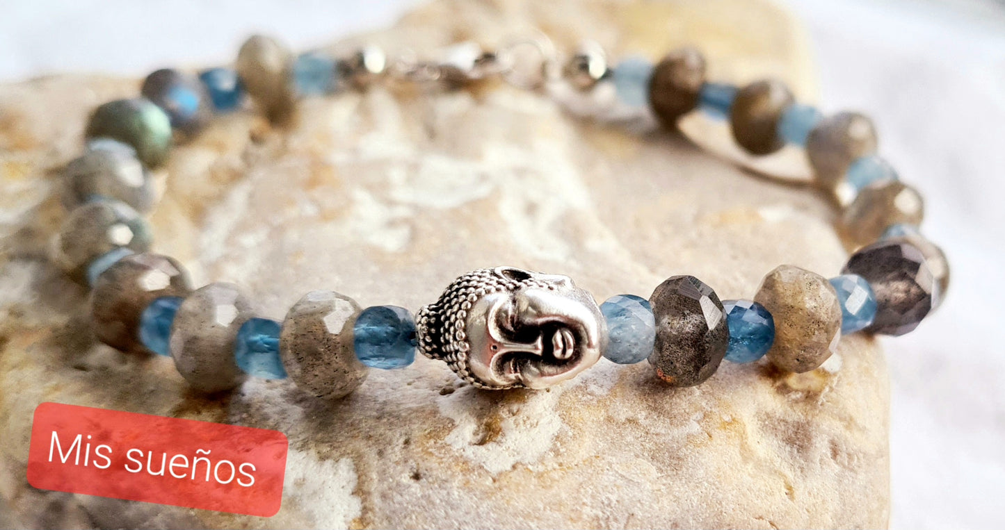 Labradorit und Aquamarin Edelstein-Armband