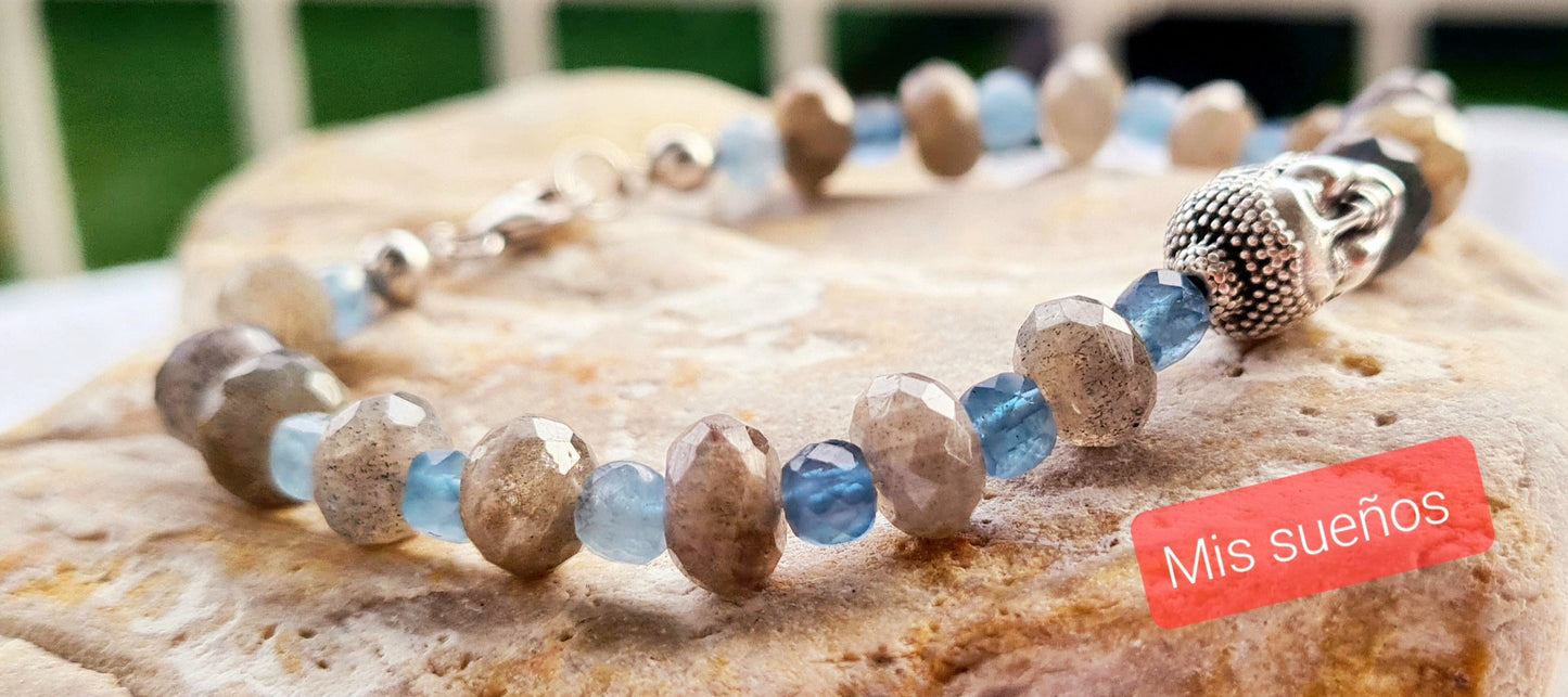 Labradorit und Aquamarin Edelstein-Armband