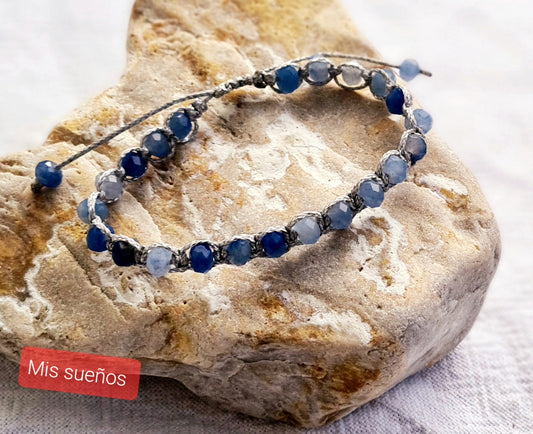 Makramee-Armband Blauquarz Edelstein-Perlen