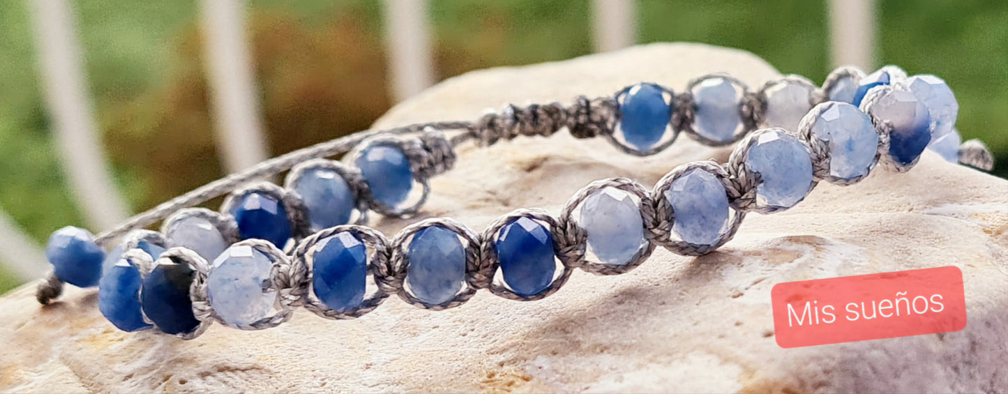 Makramee-Armband Blauquarz Edelstein-Perlen