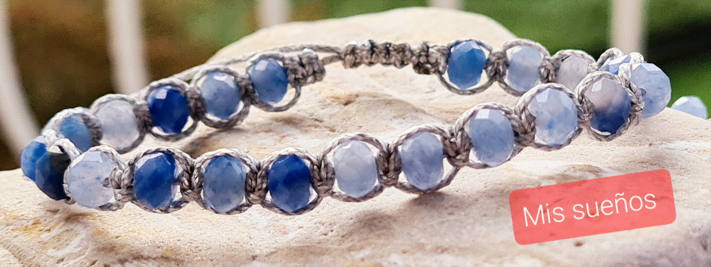 Makramee-Armband Blauquarz Edelstein-Perlen