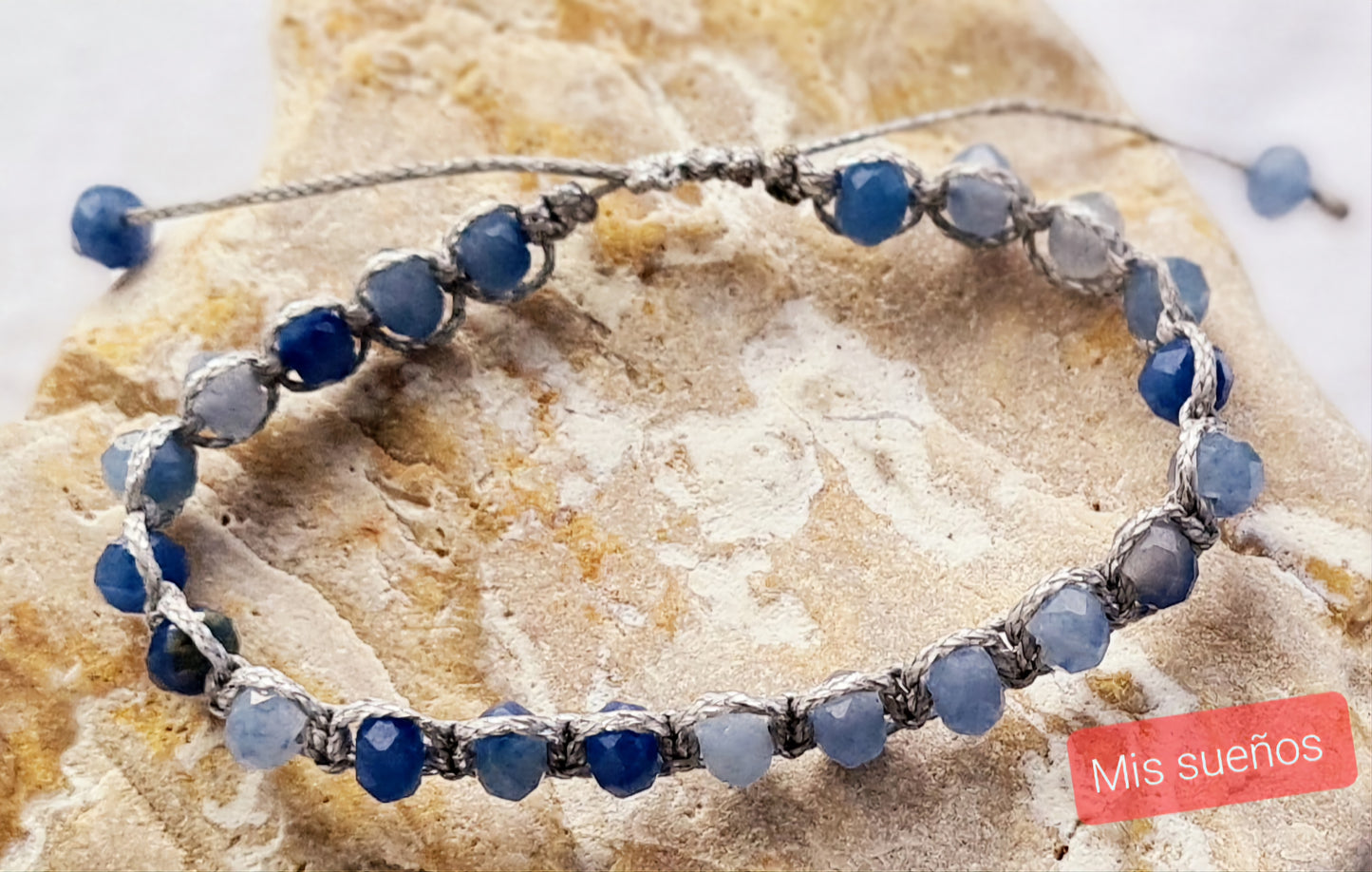 Makramee-Armband Blauquarz Edelstein-Perlen