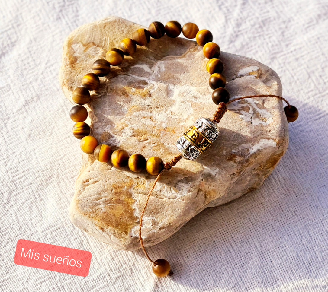 Herrenarmband "Naturstein-Perlen mit tibetischer Gebetsmühle" verschiedene Variationen