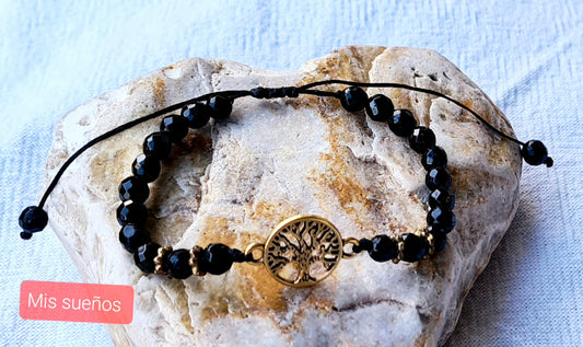 Edelstein-Armband "Schörl" mit Lebensbaum