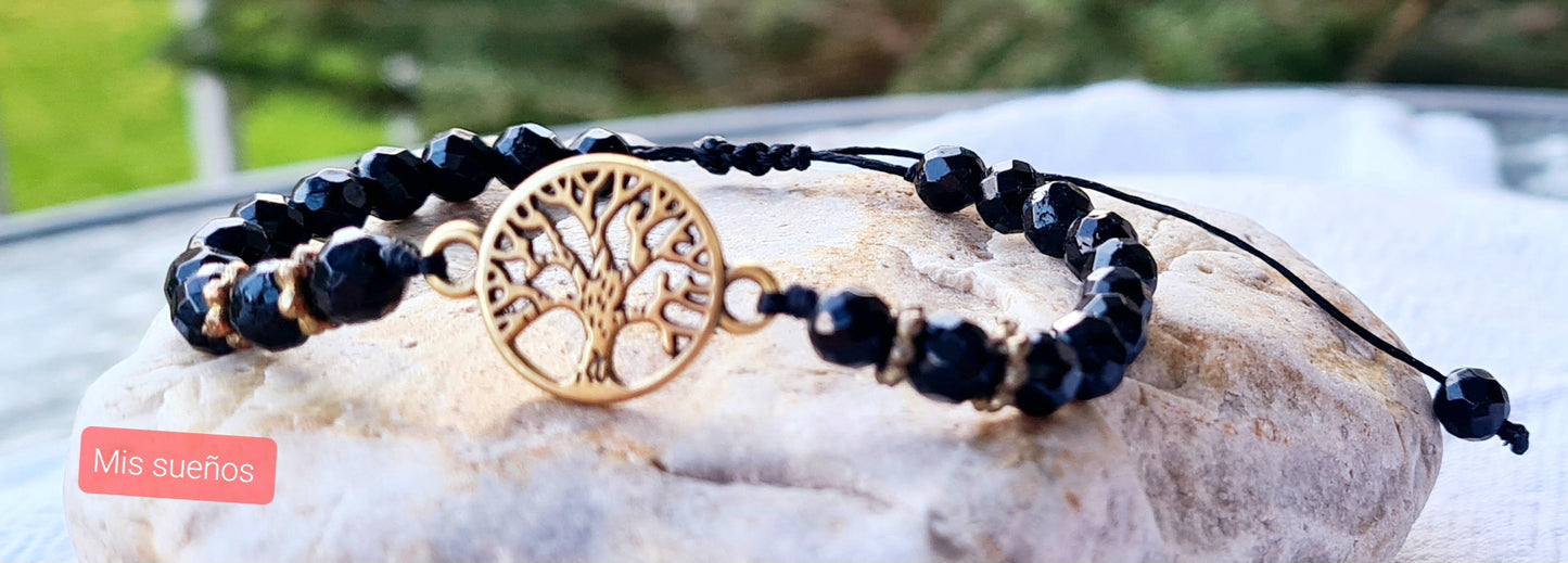 Edelstein-Armband "Schörl" mit Lebensbaum