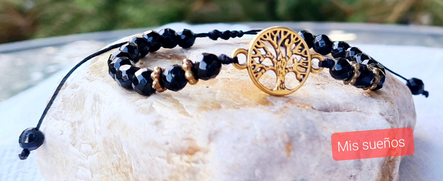Edelstein-Armband "Schörl" mit Lebensbaum