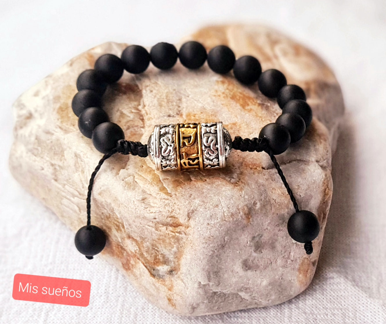 Herrenarmband "Naturstein-Perlen mit tibetischer Gebetsmühle" verschiedene Variationen