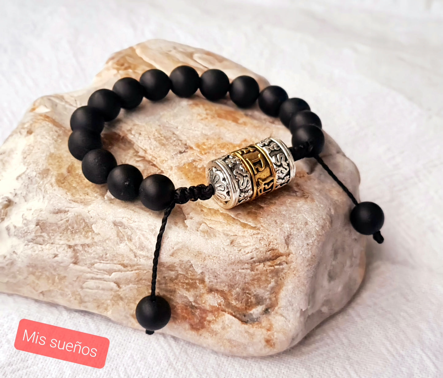 Herrenarmband "Naturstein-Perlen mit tibetischer Gebetsmühle" verschiedene Variationen