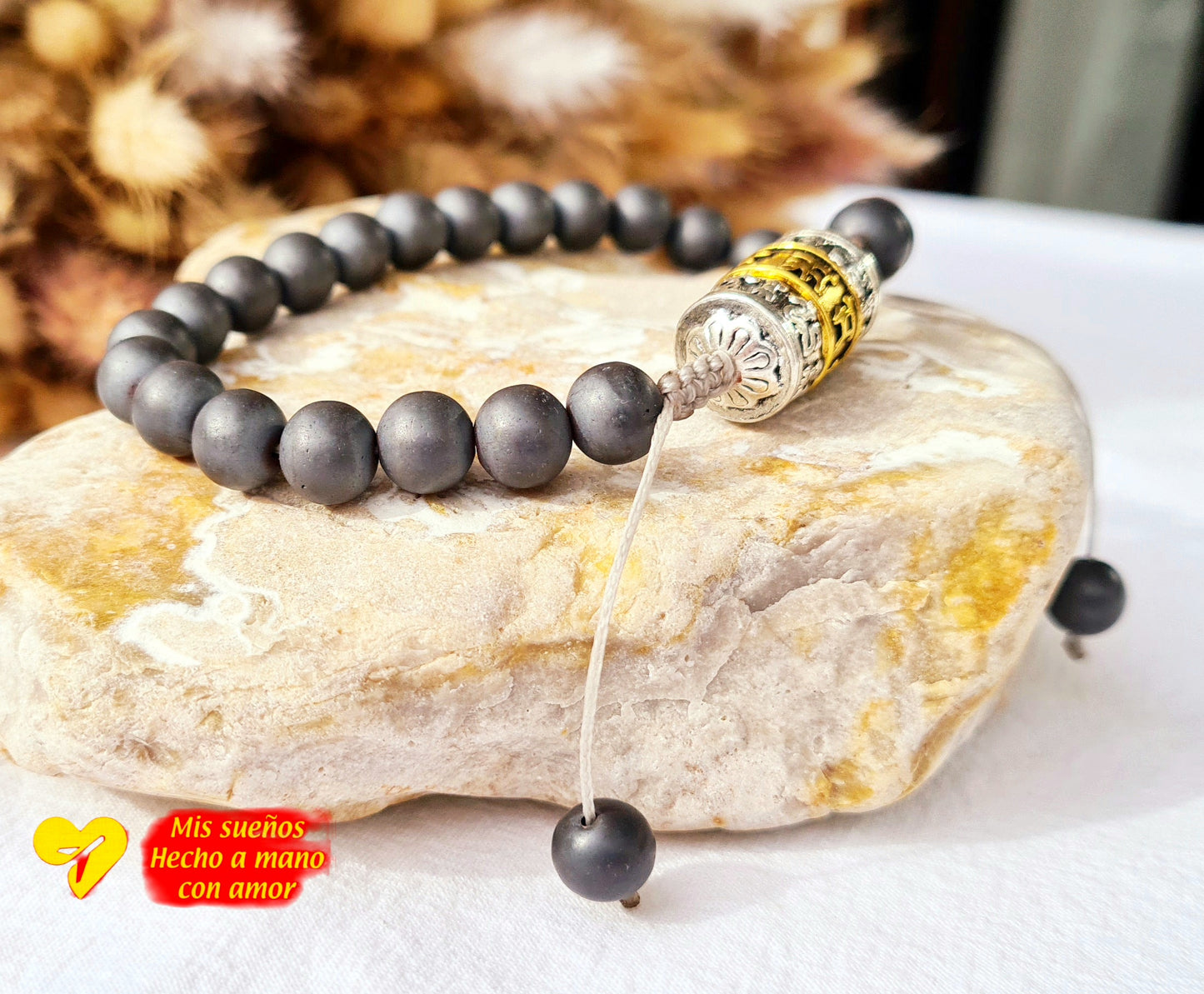 Herrenarmband "Naturstein-Perlen mit tibetischer Gebetsmühle" verschiedene Variationen
