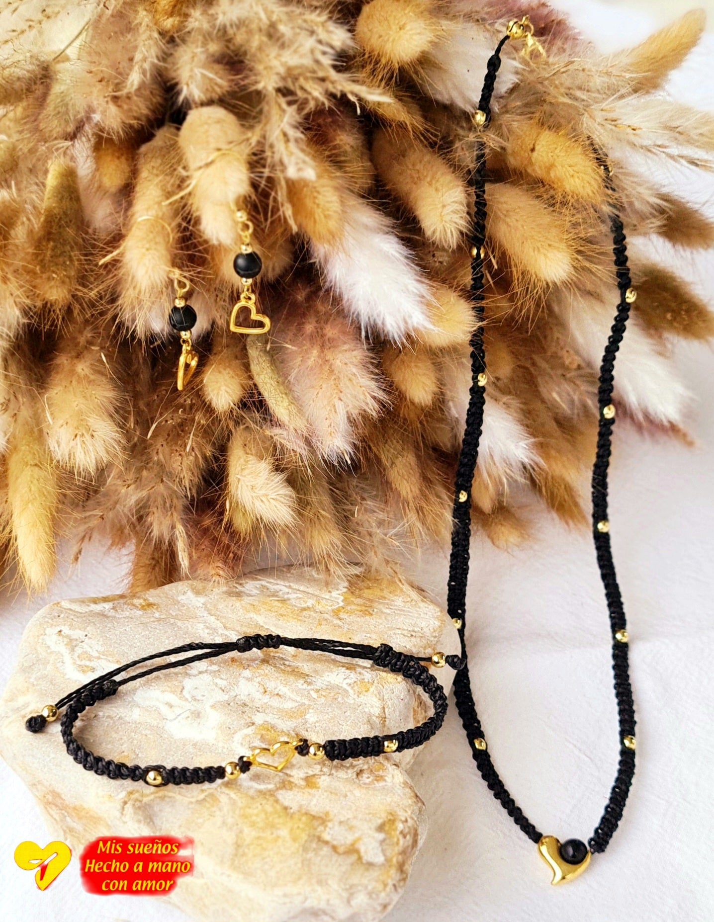 Set "Onyx mit Herz" (Makramee)