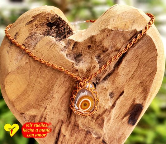 Makramee-Halskette m. Achat Cabochon (Steinbeispiel)