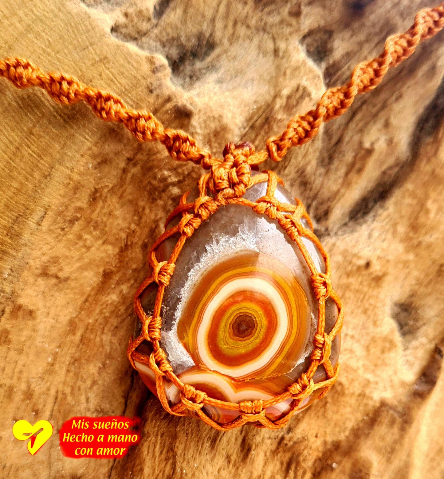 Makramee-Halskette m. Achat Cabochon (Steinbeispiel)