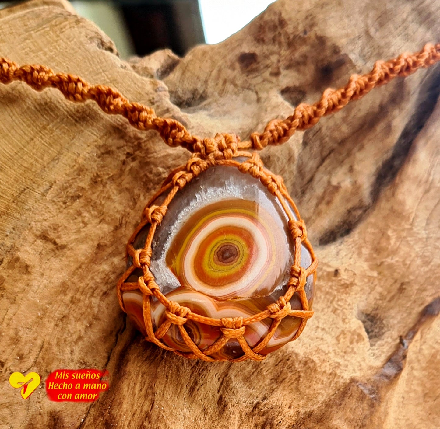 Makramee-Halskette m. Achat Cabochon (Steinbeispiel)