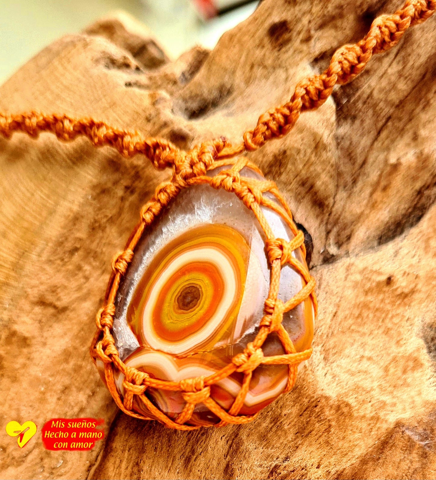 Makramee-Halskette m. Achat Cabochon (Steinbeispiel)