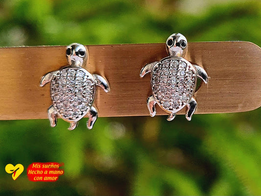 Ohrstecker "Schildkröte m. Zirkonia Steinchen" 925 Sterling Silber