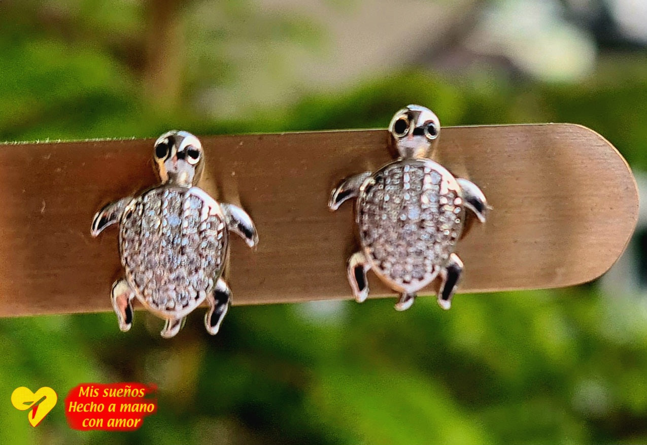 Ohrstecker "Schildkröte m. Zirkonia Steinchen" 925 Sterling Silber
