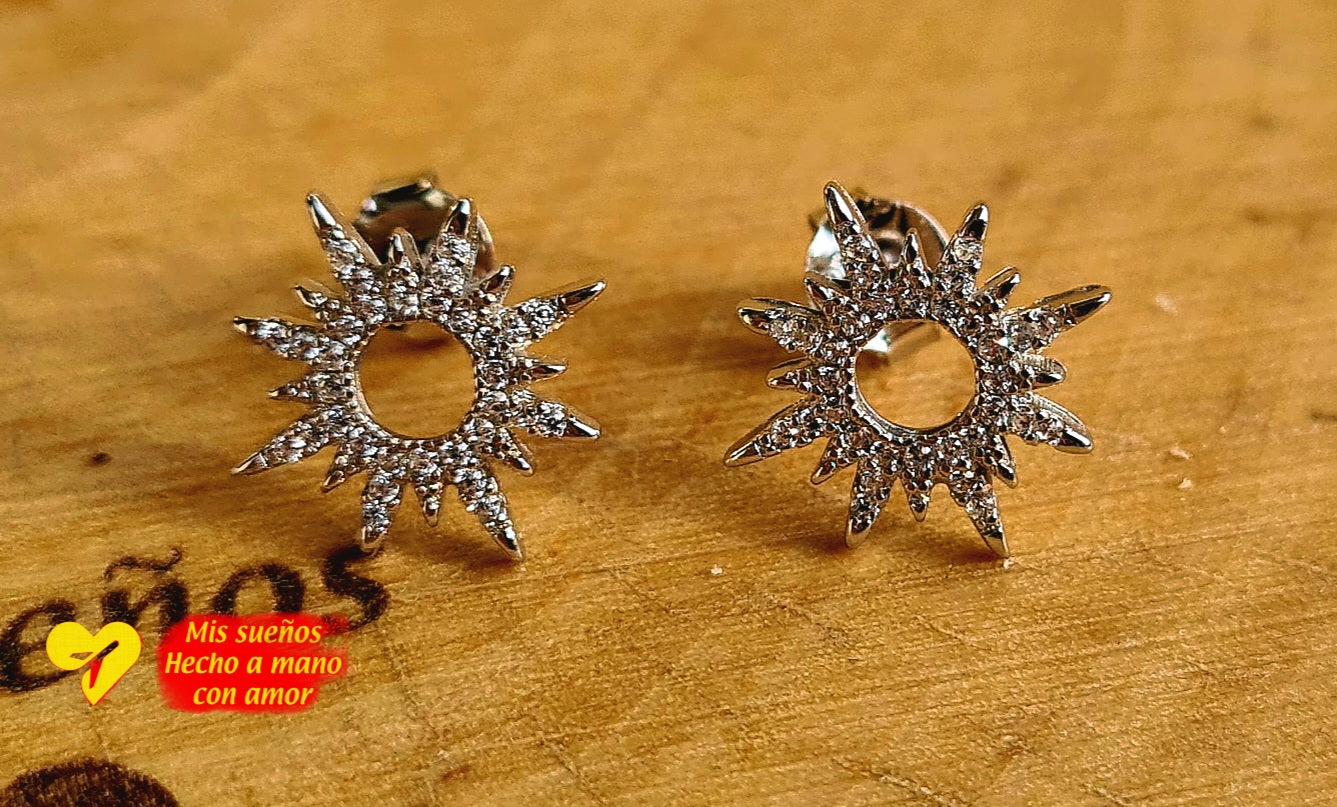 Glänzende Ohrstecker "Sonne" 925 Sterling Silber