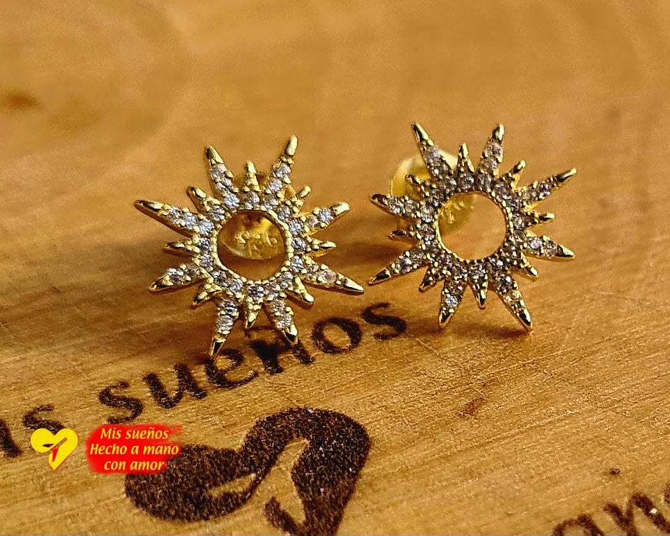 Glänzende Ohrstecker "Sonne" 925 Sterling Silber