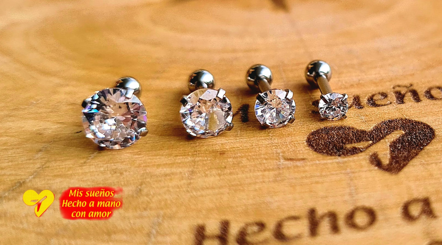 Ohrstecker/Piercing Set Silber mit Zirkonia Steinchen Edelstahl verschiedene Motive