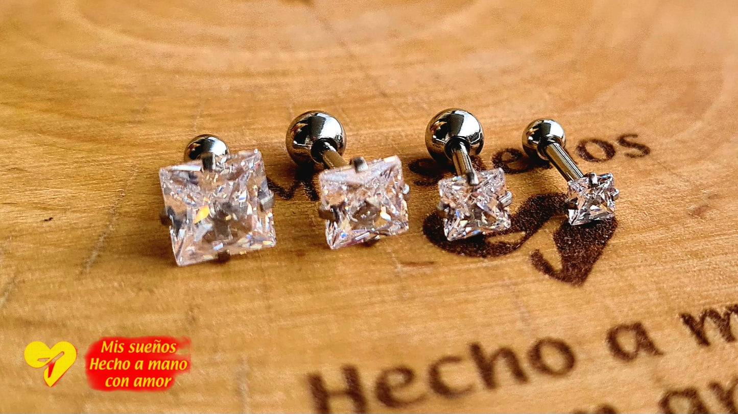 Ohrstecker/Piercing Set Silber mit Zirkonia Steinchen Edelstahl verschiedene Motive