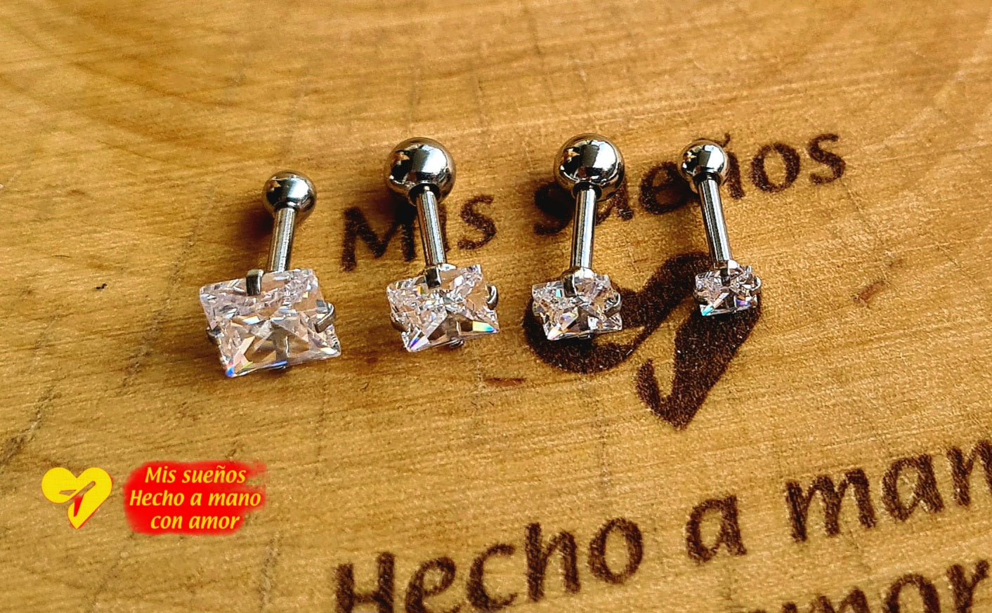 Ohrstecker/Piercing Set Silber mit Zirkonia Steinchen Edelstahl verschiedene Motive