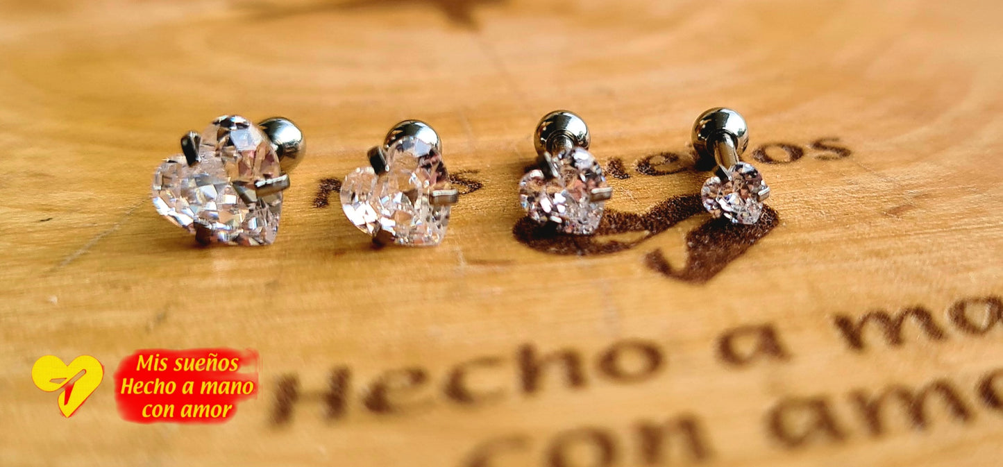 Ohrstecker/Piercing Set Silber mit Zirkonia Steinchen Edelstahl verschiedene Motive