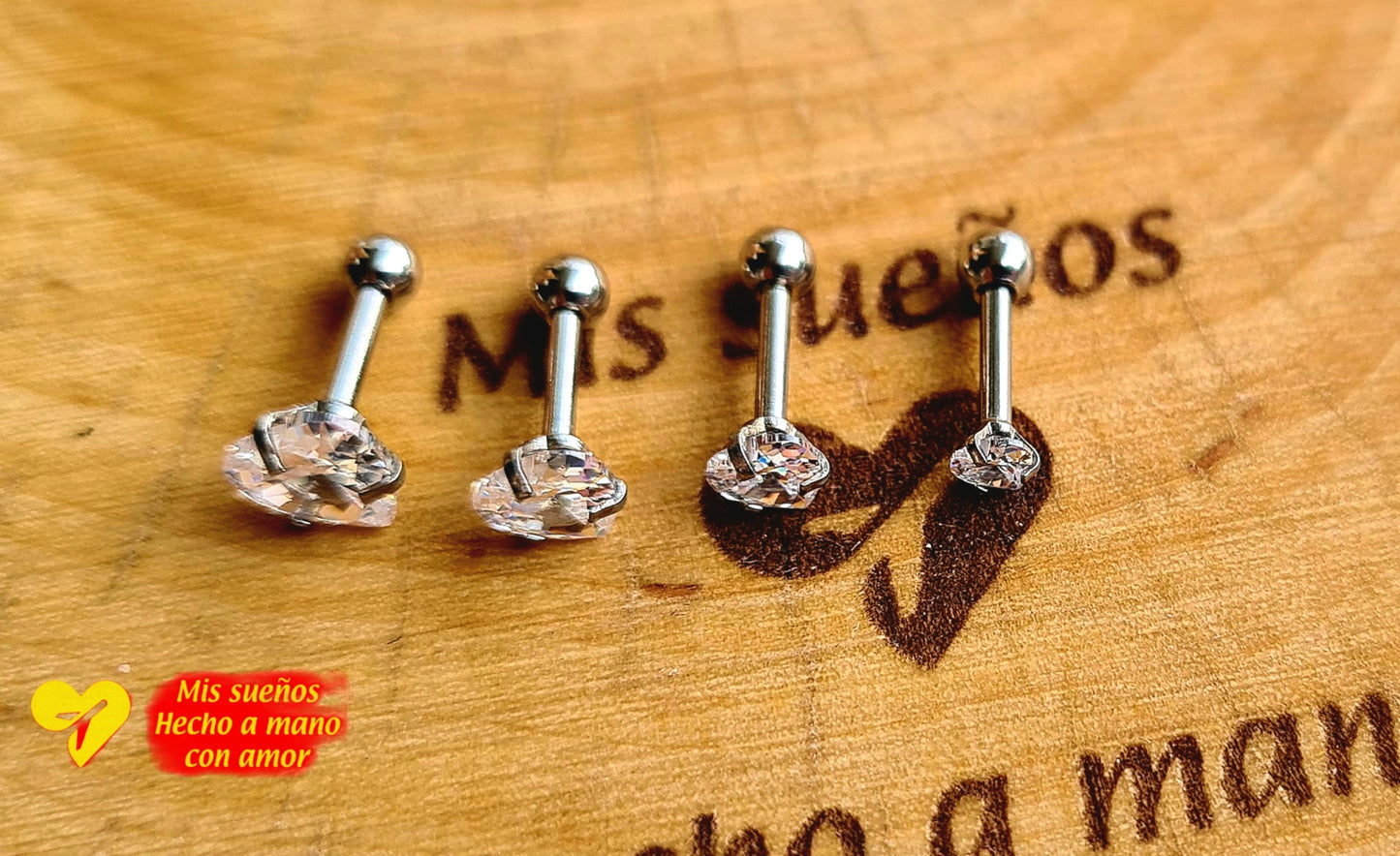 Ohrstecker/Piercing Set Silber mit Zirkonia Steinchen Edelstahl verschiedene Motive