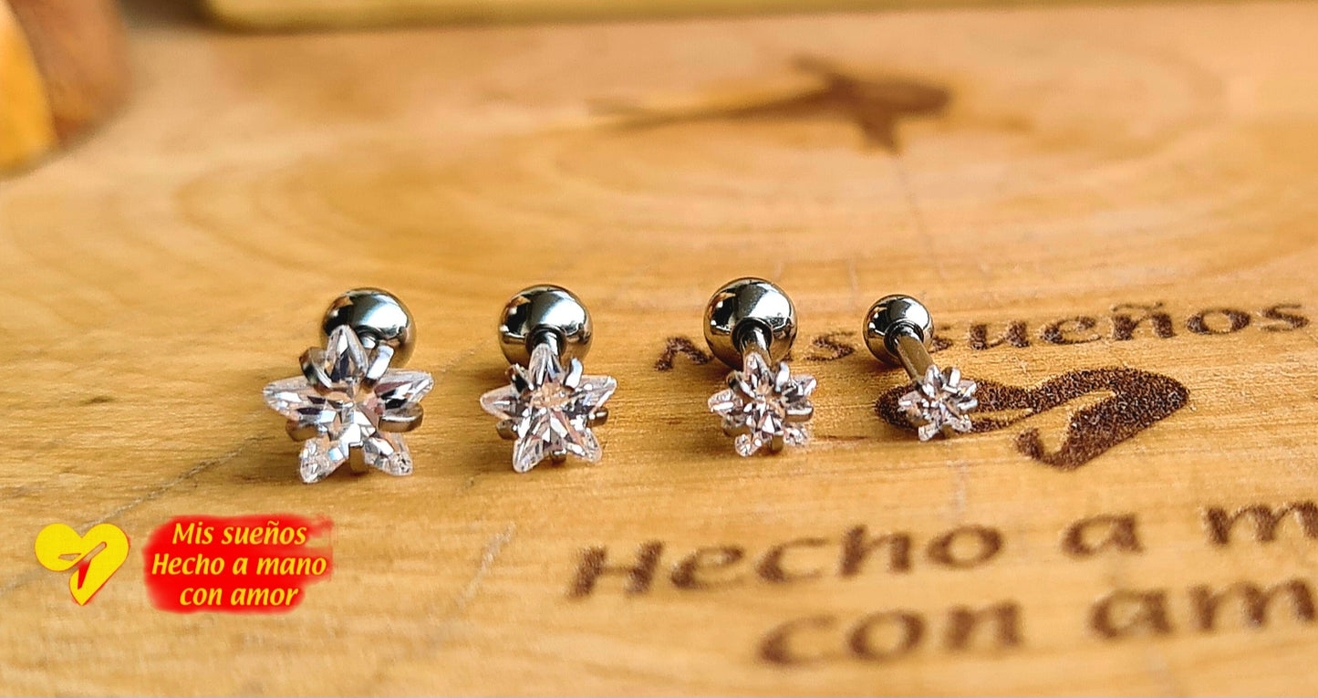 Ohrstecker/Piercing Set Silber mit Zirkonia Steinchen Edelstahl verschiedene Motive