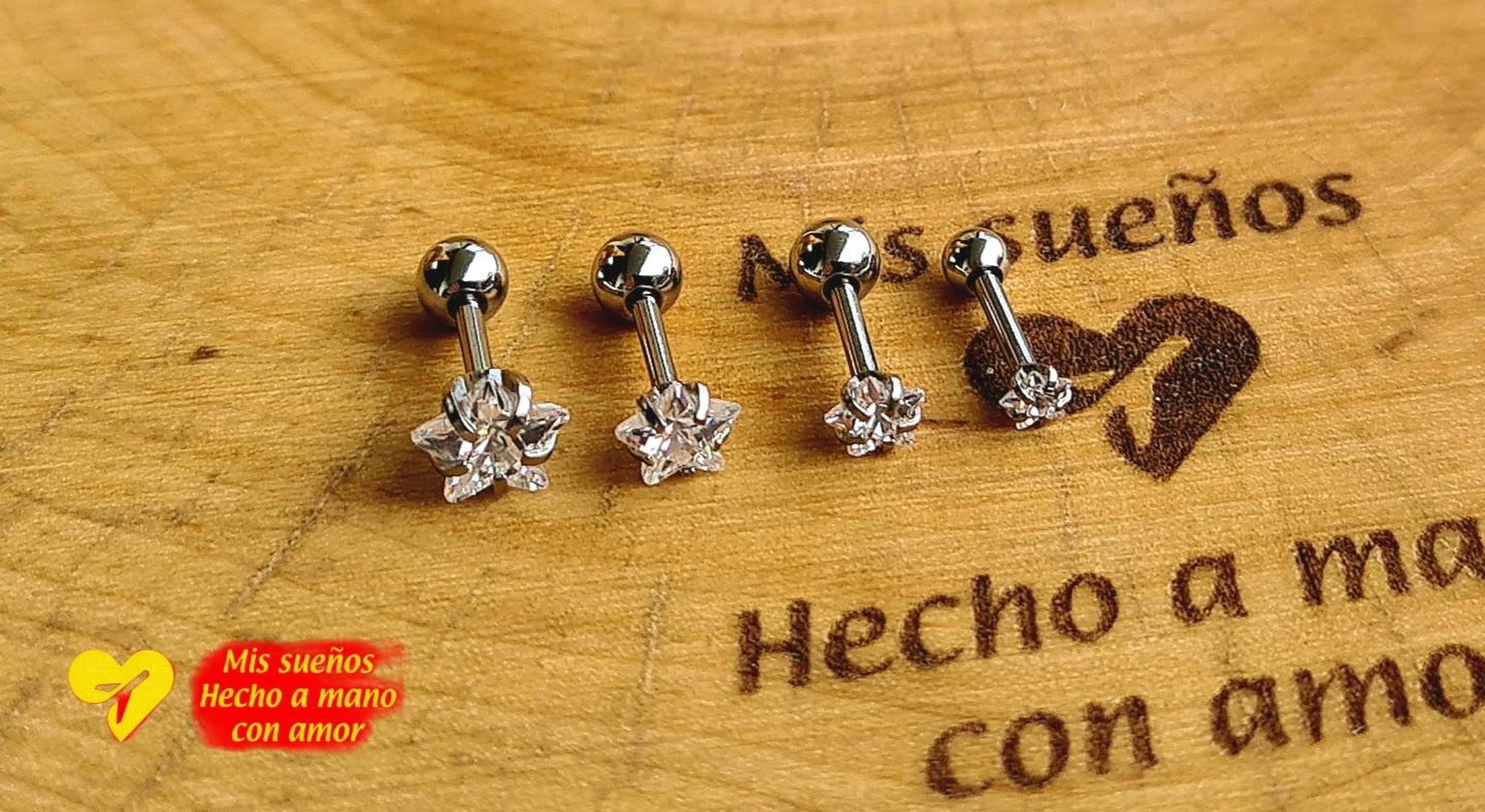 Ohrstecker/Piercing Set Silber mit Zirkonia Steinchen Edelstahl verschiedene Motive