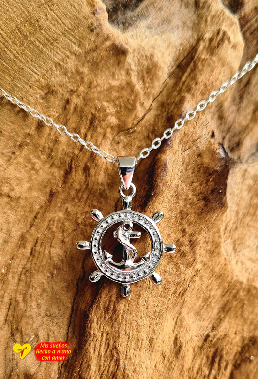 Steuerrad mit Anker 925 Sterling Silber