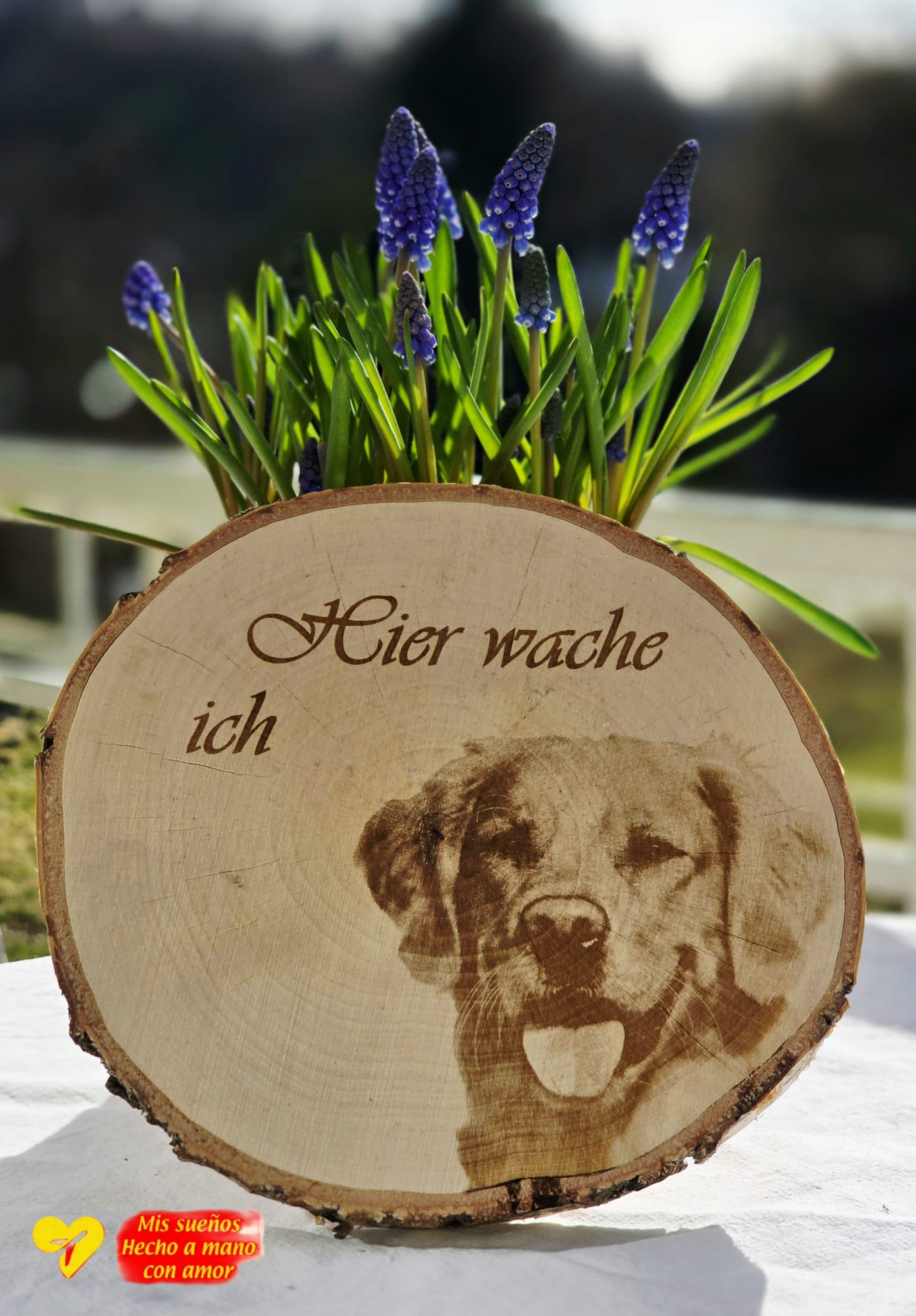Bildgravur auf Baumscheibe