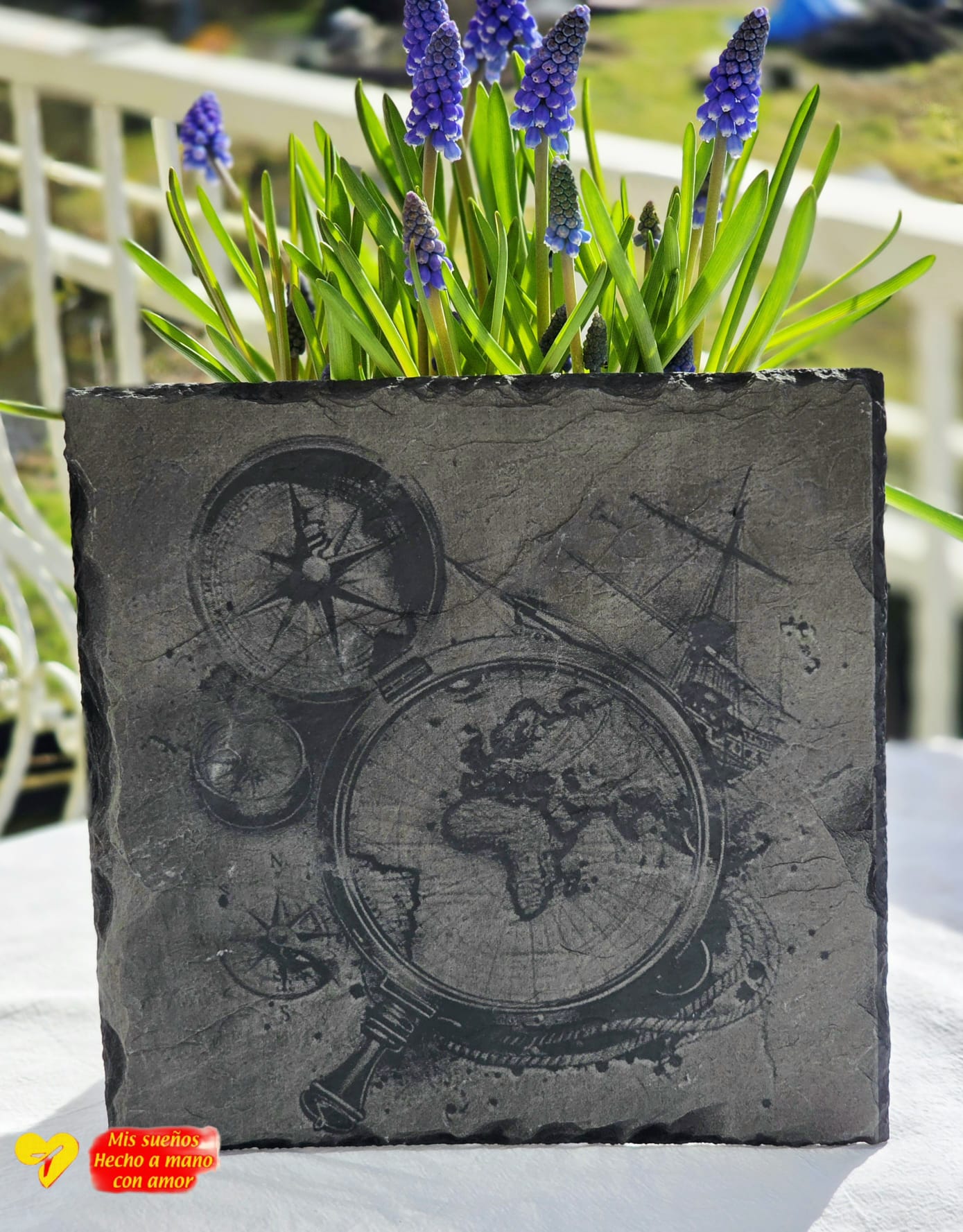 Bildgravur auf Schiefertafel