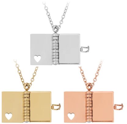 Medaillon Buch mit Gravur und Kette